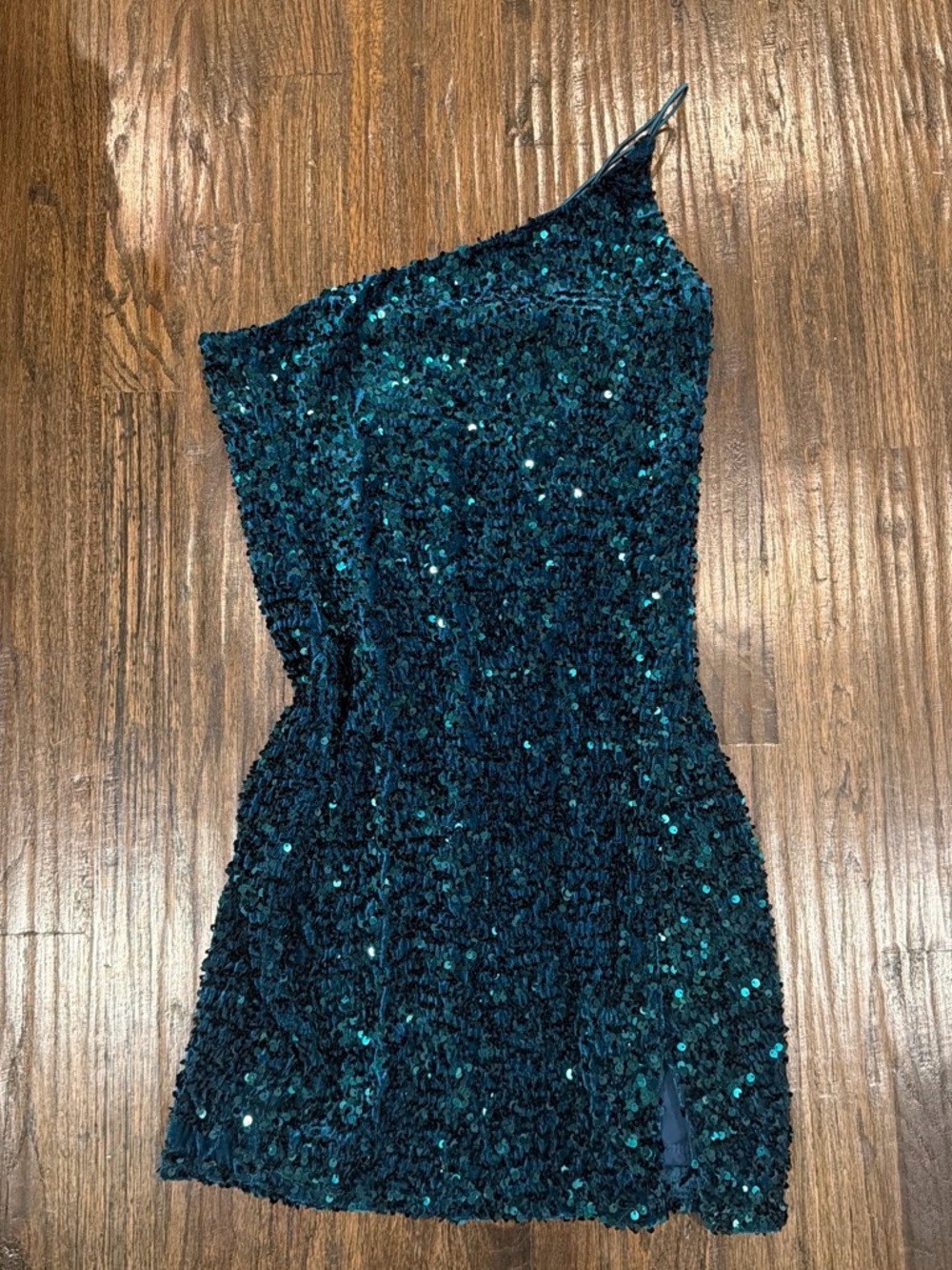 Women's One-Shoulder Sequin Dress - Teal